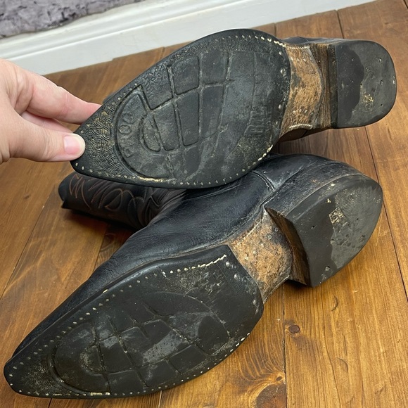 Vintage Justin Boots black mens size 9.5 western cowboy boots - Picture 9 of 12